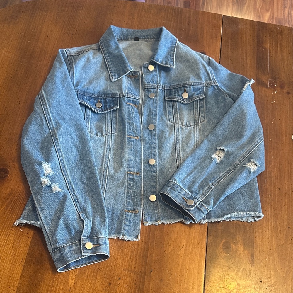 Denim Jacket with Distressed Details